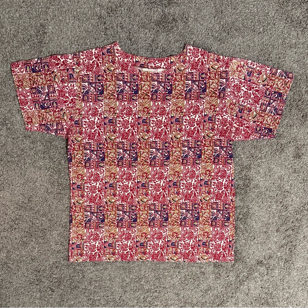 Vintage 80s Partners Mervyns Floral Tee Red Women’s Size L Made In USA